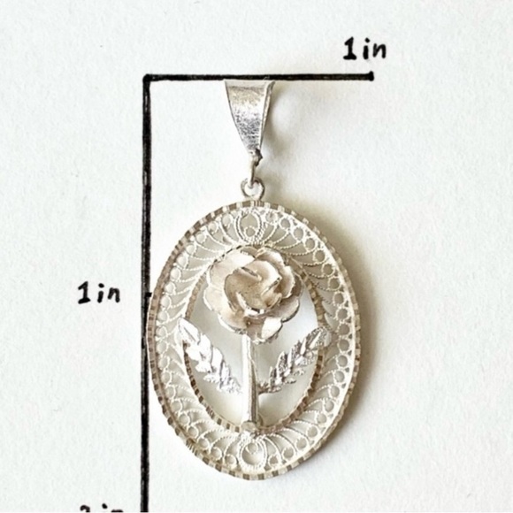 925 Sterling Silver Pendant Floral - Picture 6 of 7